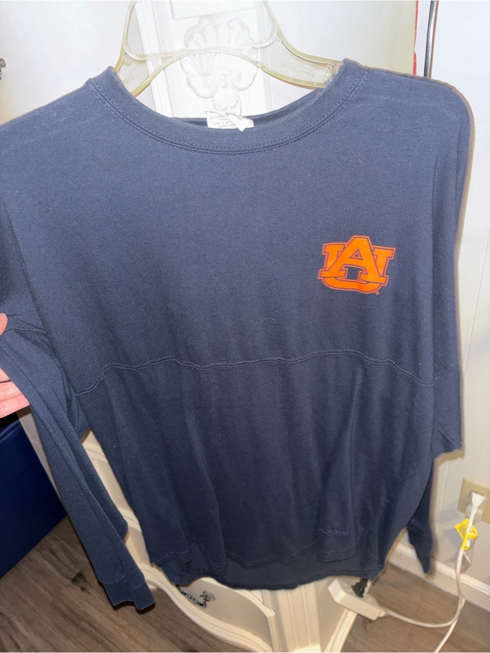 Navy Long-Sleeve Tee with Orange Logo
